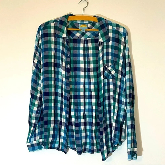 C&C California Tops - C&C California Long Sleeve Button Down Soft Cotton Shirt in Blues & Greens SZ L